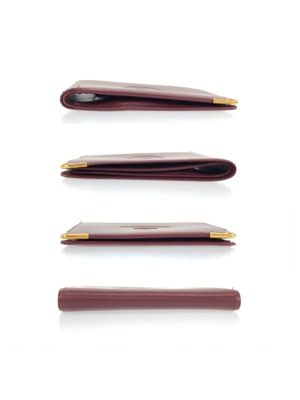 Cartier Must Line Wine Red Gold Leather Wallet Compact
